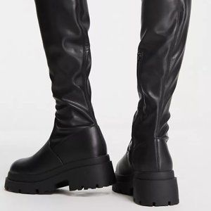 ASOS DESIGN Kassidy chunky square toe over the knee boots black - Size 8